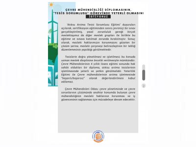 ÇEVRE MÜHENDİSLİĞİ DİPLOMASININ, `TESİS SORUMLUSU` GÖREVİNDE YETERLİ OLMASINI İSTİYORUZ